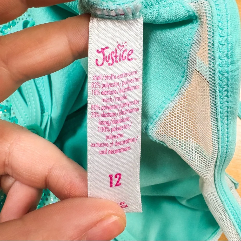 Justice Turquoise & Silver Mermaid Scale One Piece Swimsuit Girls Size 12